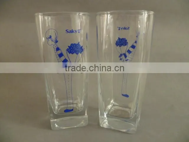transparent glass cup with decal paper