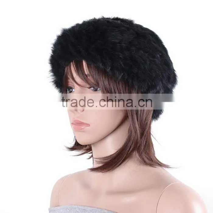 Women Winter Warm Real Fur Knitted Cap Rabbit Fur Hat