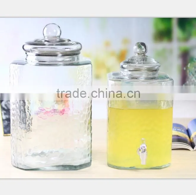 High quality glass juice dispenser with lid and tap for wholesales