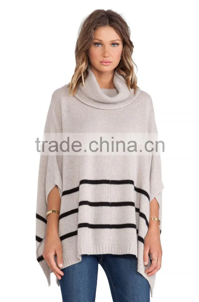 Ladies striped turtleneck pullover sweater