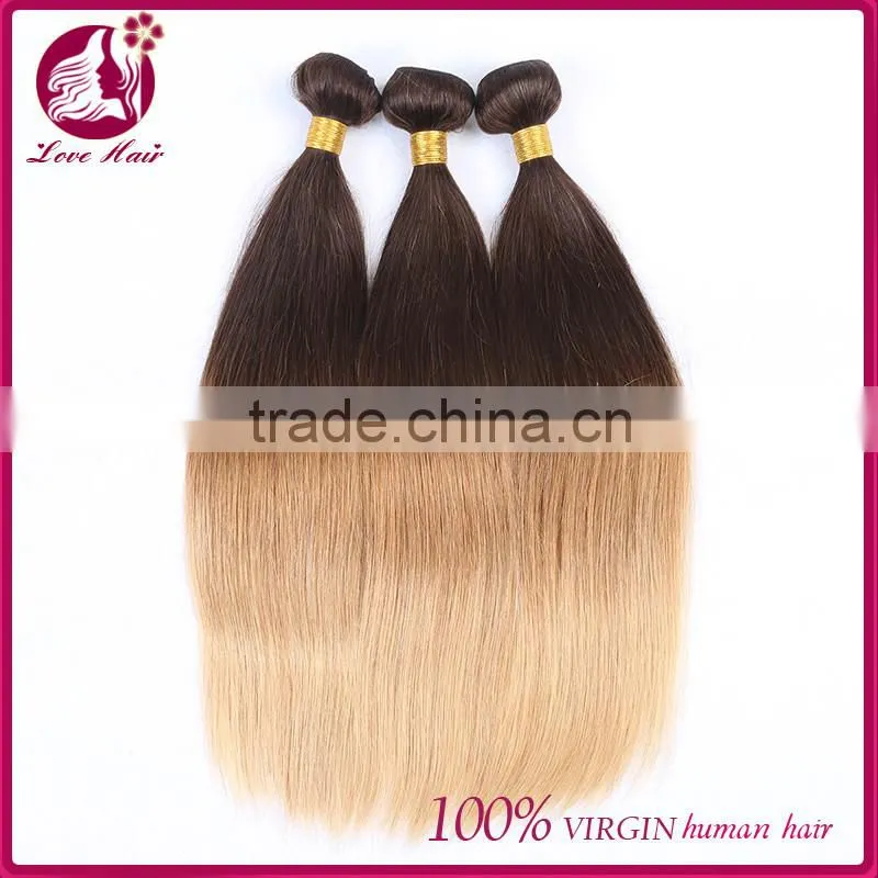 2016 Hot Selling !Two Tone Thick Bottom Factory Whoesale Wet And Wavy Ombre Colored Indian Human Hair Weave