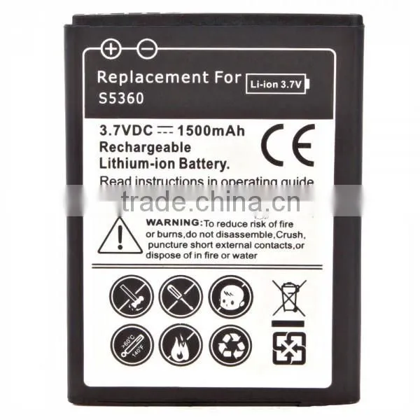 1500mAh Rechargeable Mobilephone Battery for Samsung S5360 Battery