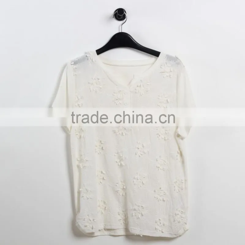 NEW ARRIVAL summer tops and blouses 2016 white lace sleeve shirt for woman chiffon fabric OEM tops cheap price