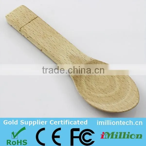 woodern spoon shape USB disk with laser logo.woodern pack