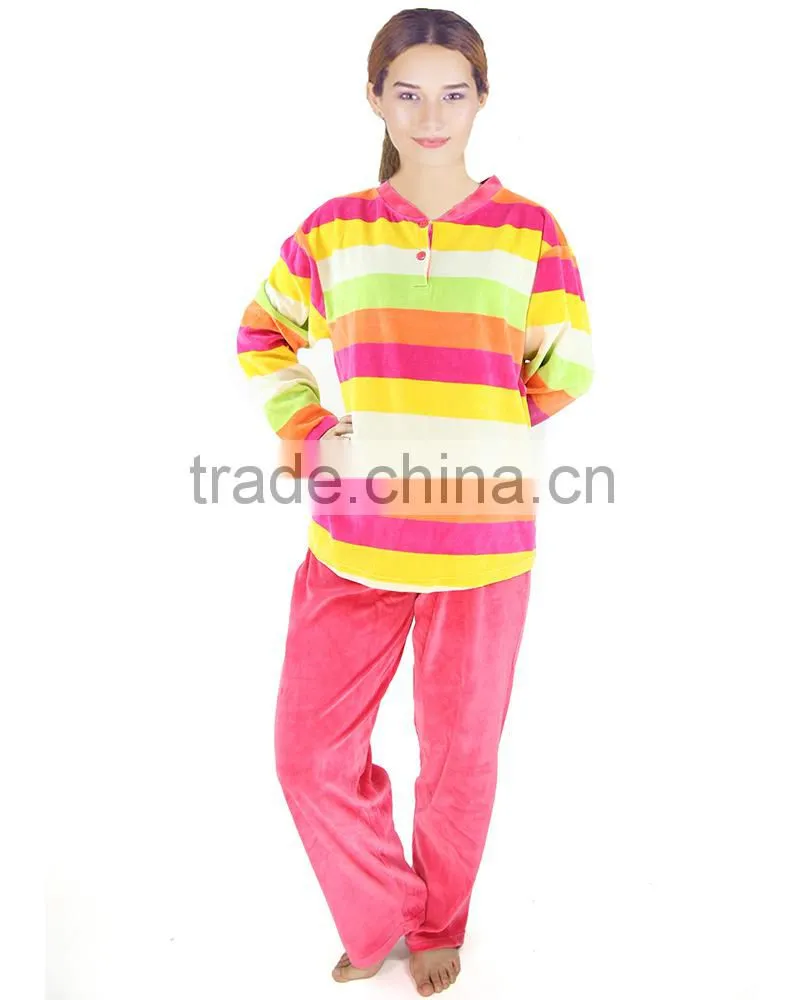 Kevince flannel pyjamas set deer emb knitting woman MOQ 1000set OEM factory directly