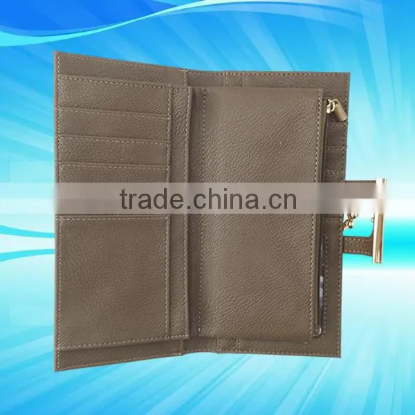 Gorgeous style with metal clip and snap design clutch leather purse for women/ladies/girls