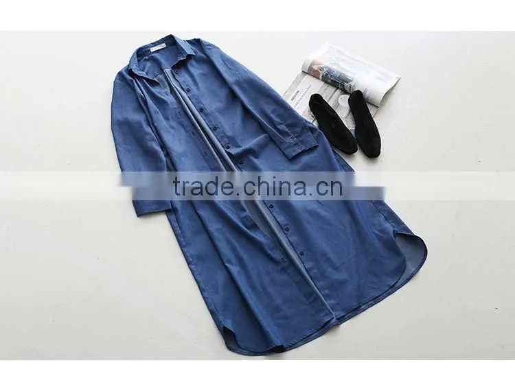Washed Denim Shirt Dress Loose Large Size Long Sleeve Women New Autumn