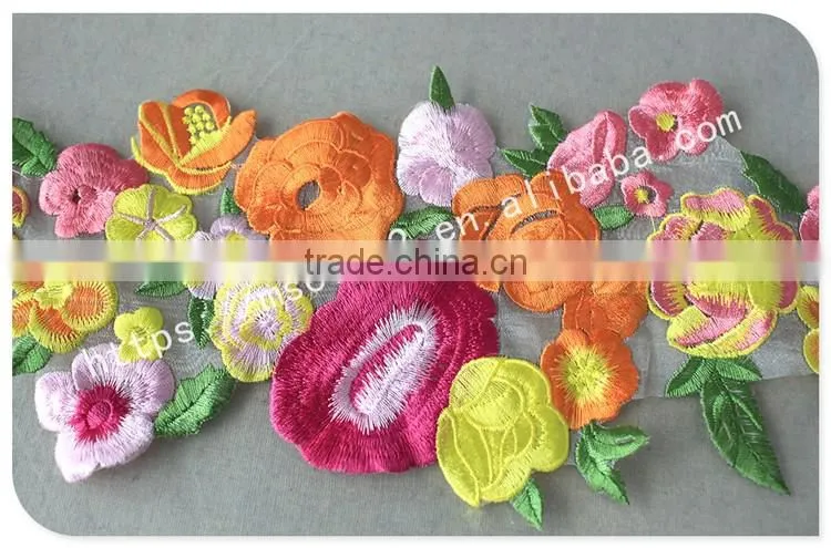 Newest design beautiful flower embroidery organza lace with organza