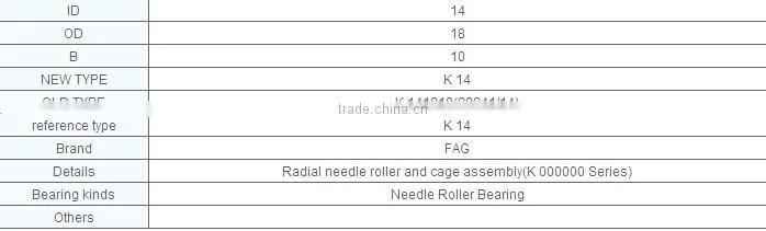 needle roller bearing K14 14x18x10mm