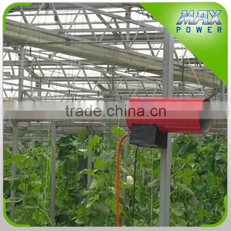 Hot water heater for multi-span glass greenhouse