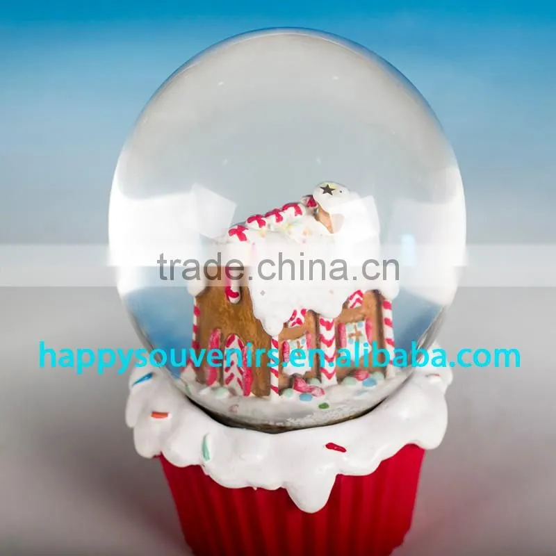 beautiful 3D snow resin house with red base Christmas gifts snow globe diameter 65mm