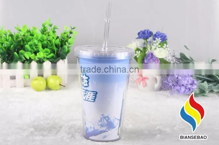 double wall pp plastic acrylic insulated tumbler with straw and lid