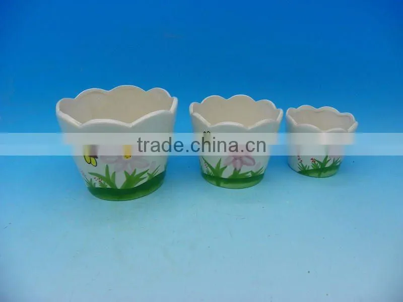 HANDPAINTING CERAMIC FLOWER POTS WITH DOTS IN 3 SIZES