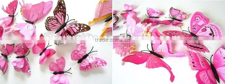 New Design Double-deck 3D Butterfly Wall Sticker PVC Double Layer Butterflies Decor Wall Sticker