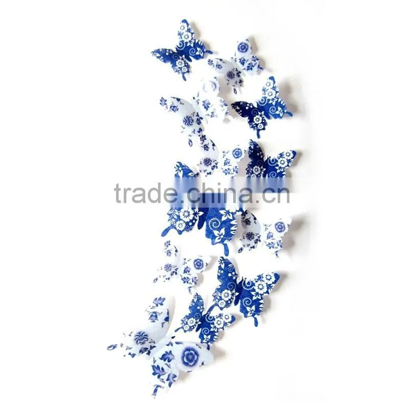 3D Blue And White Porcelain Series Butterflies Wall Stickers Home Living Room Decoration