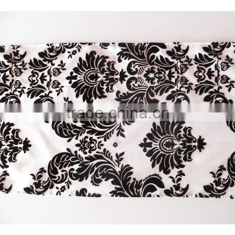 White & Black Flocking Taffeta Chair Sash/Band with Tie/Tape/Ribbon at back