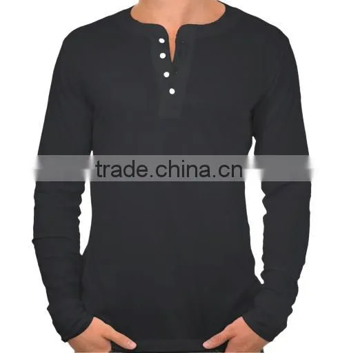 2016 Latest Men Long Sleeve Plain Solid Color Round Button Collar t shirt