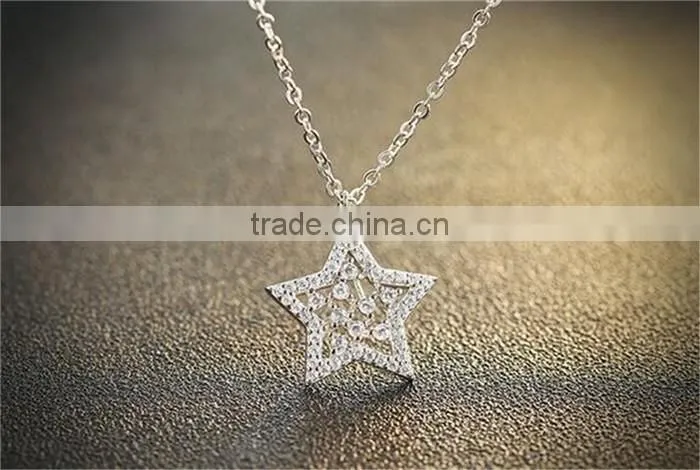 AAA cz pave setting necklace 925 silver star shaped pendant