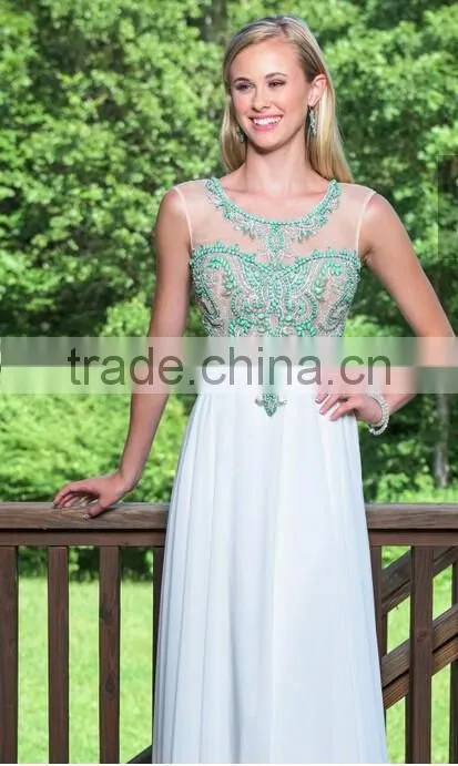 sexy open back beaded latest fashion prom dress design 2015