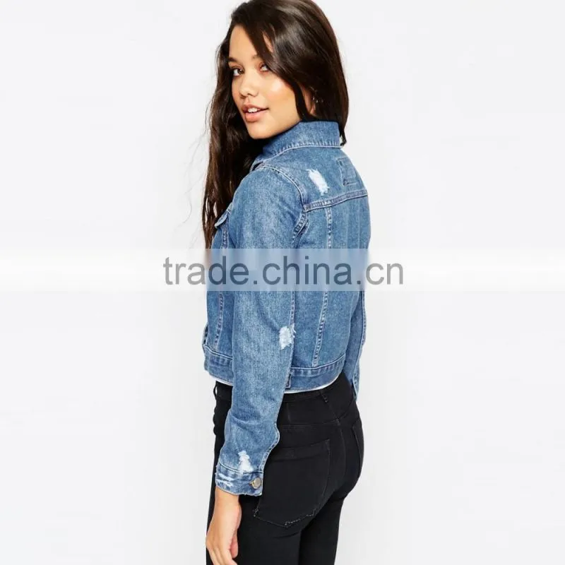 Denim jacket vintage women's lady jacket long sleeve jacket