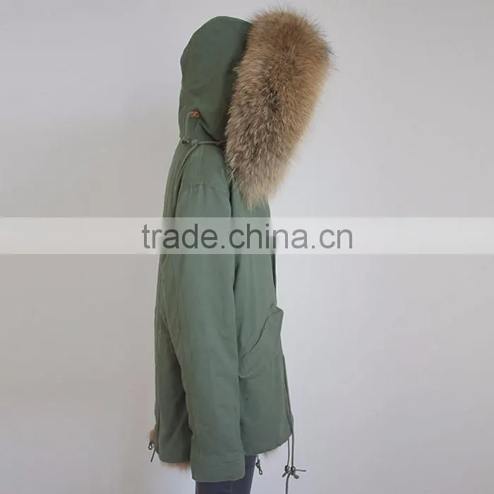 Myfur China Wholesale Fur Parka Mujer with Real Fox Fur Lining Raccoon Fur Collar Hooded