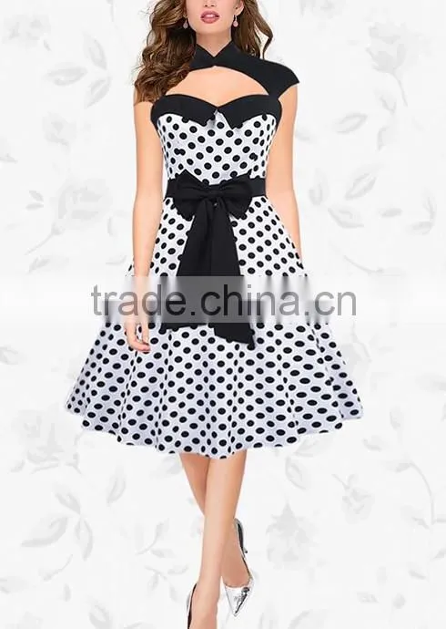 2017 Polka Dot tube top halter flare evening dress for lady