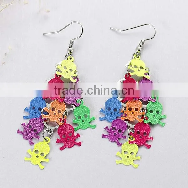 New Fashion Copper Filigree Stamping Earrings Halloween Skull Multicolor Enamel 74mm