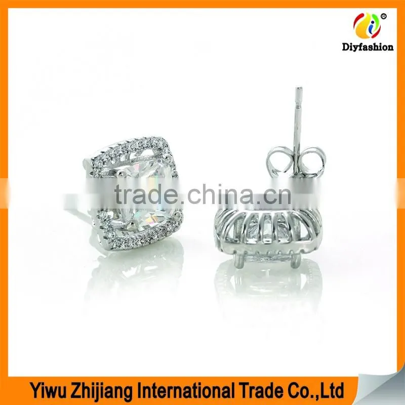 Beautiful Designed Brass White Cubic Zirconia Square Imitation Diamond drop Earrings