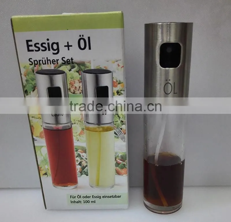 Hot sale 100ml oil bottle, stainless steel and glass olive oil mist spray bottle