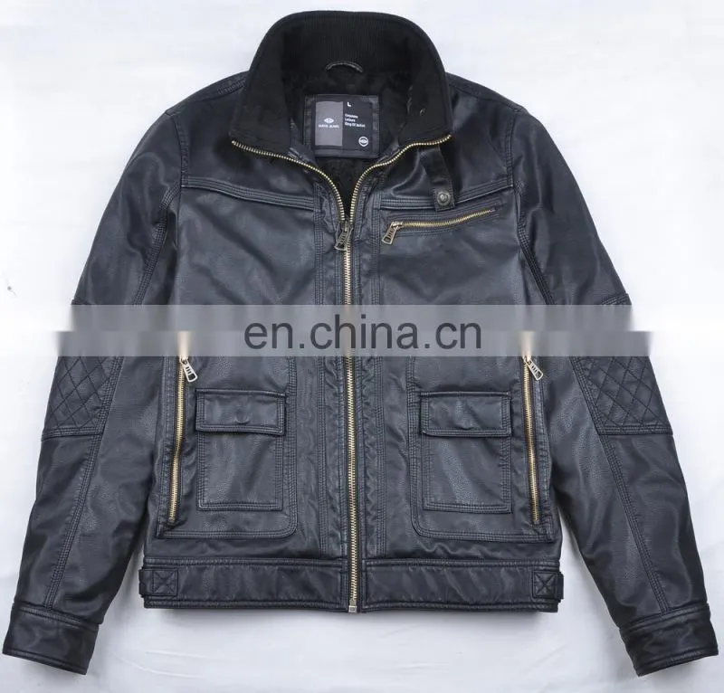 2015 last fashion handsome faux fur lining pu leather man fur coat