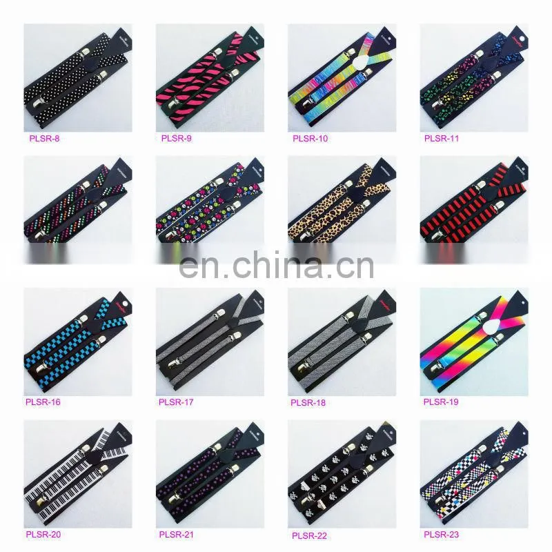 fashion X style men's working printed elastic suspenders with strong metal clips and ribbons