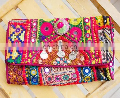 HANDMADE VINTAGE BANJARA CLUTCH BAG OLD COIN SMALL PURSE CROSS BAG GIFT INDIA