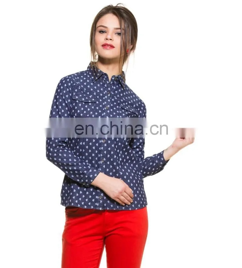 Ladies Summer Fashion Tops INDIGO DENIM FULL SLEEVED SHIRT