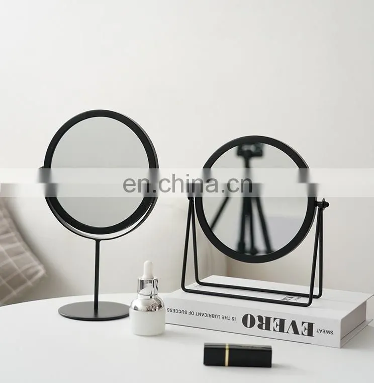 Single Side round makeup Mirror Rotation gold black color Metal Cosmetic Mirrors Round Glass Make Up Mirror with stand