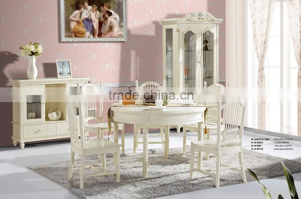New European style white Round wooden dining table with 5 seats