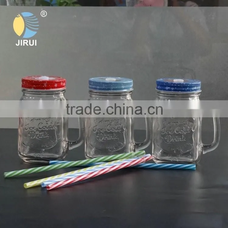 16oz glass mason jar mug with straw and handle and daisy cut cap