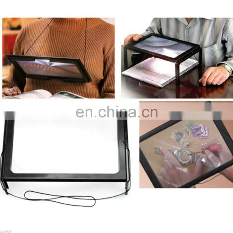 3X LED Lighted Table Magnifier Magnifying Glass Lamp A4 Reading Aid Loupe