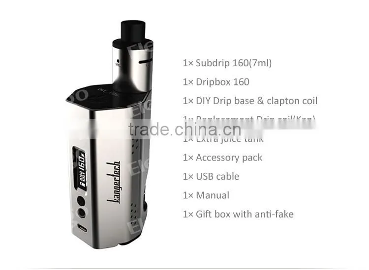 Elego Top Selling Original Kangertech Dripbox 160w box mod with Notch Coil 7ml Atomizer Capacity