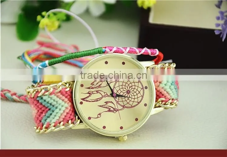 Ethnic Style Hand Knitted Adjustable Colorful Bracelets Band Quartz Lady Watch Women Fine Relogio Feminino