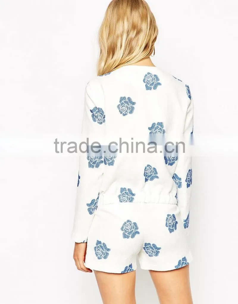 2015 Floral Pattern Cotton Woven Sexy Spring woman Jacket