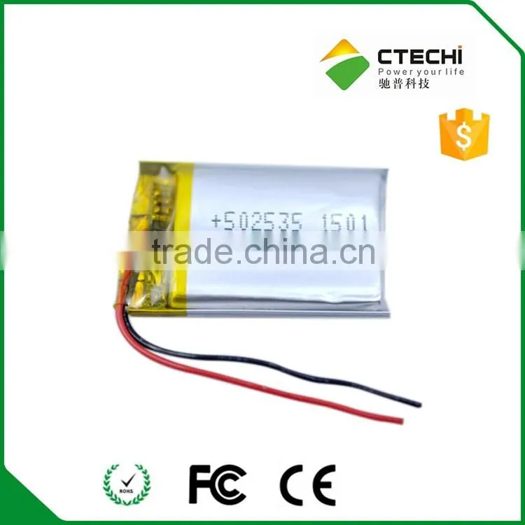 3.7v 502535 polymer li-ion battery 400mAh for portable electronic device