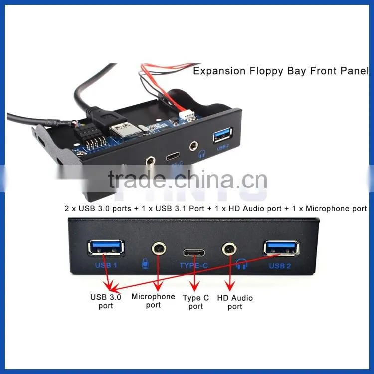 3.5" Expansion Floppy Bay Front Panel 2 USB 3.0 + Type C + HD Audio Ports Hub