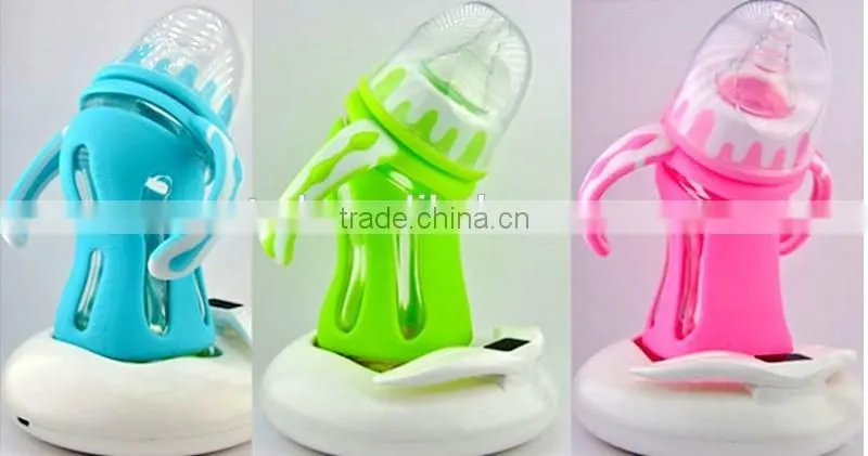 New design high borosilicate glass baby feeding bottle pink green bule color with temperature sensing base