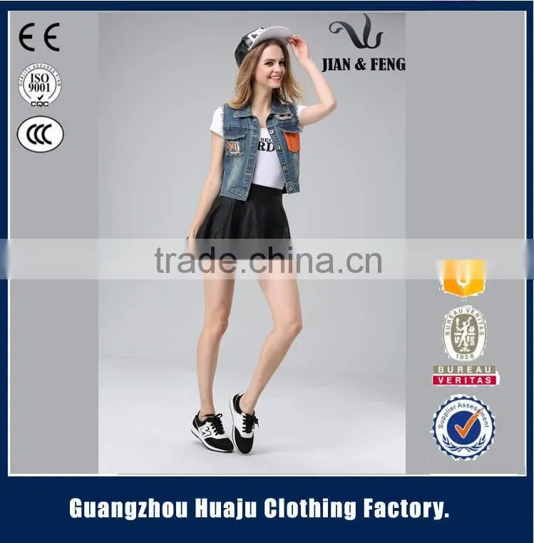 2016 Fashion blue short washed wholesale jean vest ladies denim vest