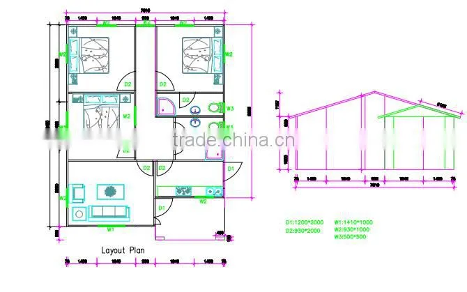 2016 hot sale certificated light steel structure villa/residential home plan/four bedroom house with rainshed