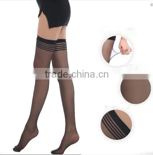 Lady Sexy Knee-high Black silk Socks with lace