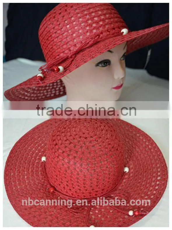 red ladies summer hat/crochet straw hat/big brim sun hat wholesale