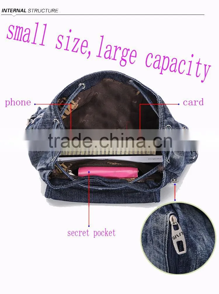 High quality fashion factory OEM durable retro jeans cloth backpack bag