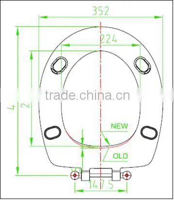 Ring only disabled toilet seat with S304 stainless steel bar hinge for public toilet