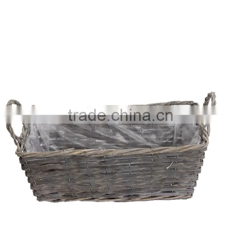 3pcs beautiful design grey wicker flower baskets with handle